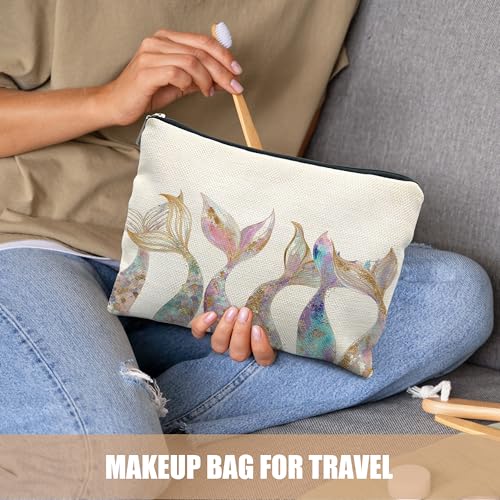 Mermaid Gifts for Women Girl, Mermaids Tail Makeup Bag Cosmetic Bag for Purse,Preppy Beach Cosmetic Bag for Purse, Aesthetic Ocean Coastal Makeup Zipper Pouch - color: Mermaid Tail