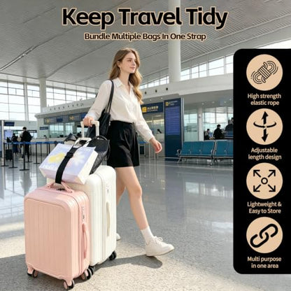 Luggage Straps for Suitcases, 2 Pack Adjustable Luggage Connector Straps, Elastic Add a Bag Strap for Carry On Luggage, Secure Travel Bungee Strap, Travel Accessories, Black