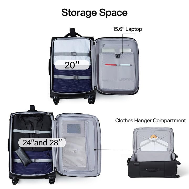 Hanke 24 Inch Softside Expandable Checked Luggage with 4 Spinner Wheels - color: Black, size: 24 Inch