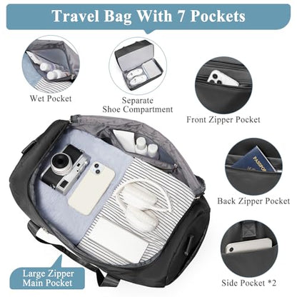 Large Travel Duffle Bag, Carry-On Weekender Bags for Women Travel - color: Black with Toiletry Bag, size: Large