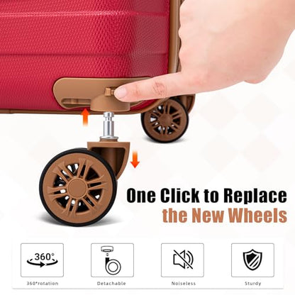 Cobens Luggage Sets 5 Piece, Suitcase with Wheels, 20/24/28inch, Red | Water-Resistant ABS Hard Shell, 360°Detachable Spinner Wheels, Tsa Lock, Large Checked Travel Suitcases for Family - color: Red
