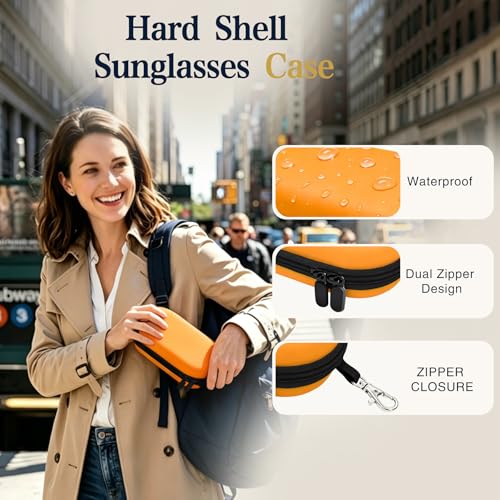 Double Sunglasses Case, Hard Shell Glasses Case for Men Women - color: Pu Orange