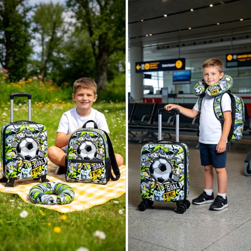 16’’ Kid’s Luggage Set with Spinner Wheels, Hardside with Suitcases,6 Piece - color: Soccer