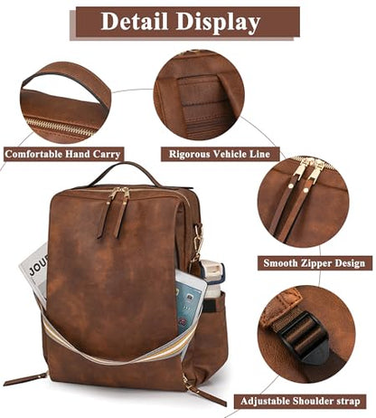 myfriday Large Travel Backpack Purse, Convertible, with Luggage Strap - color: Dark Brown