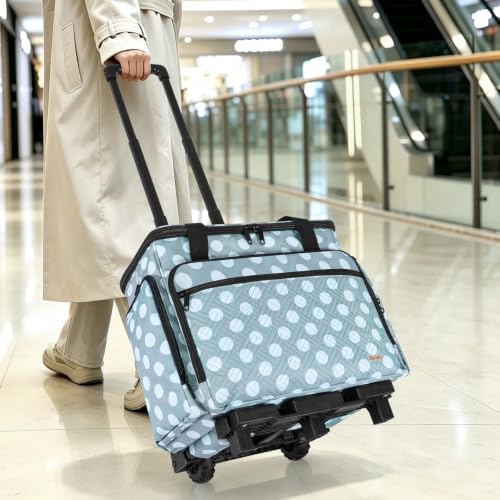 Extra Large Rolling Makeup Bag with Trolley and 4 Removable Pouches - color: Polka Dots