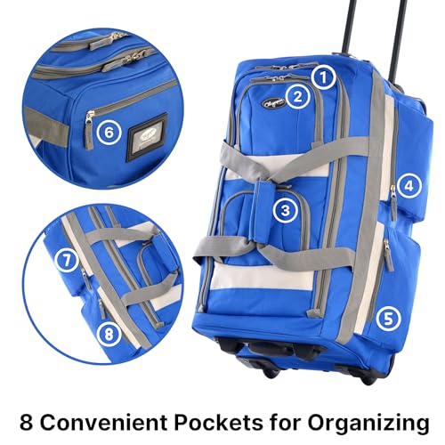 Olympia U.S.A. 29 inch Jumbo Size 8 Pockets Wheeled Rolling Duffel Bag Water Resistant Luggage Lightweight Travel Suitcase with Retractable Handle - color: Royal Blue, size: 29 inch