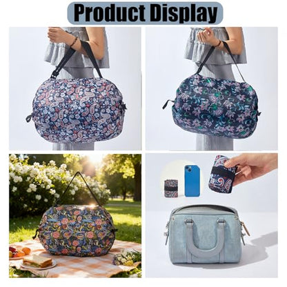 Foldable Reusable Tote Bags - Thickened 210D Nylon Waterproof Grocery Shopping Bag with Zipper & Adjustable Strap - color: Group 1-2 Pack