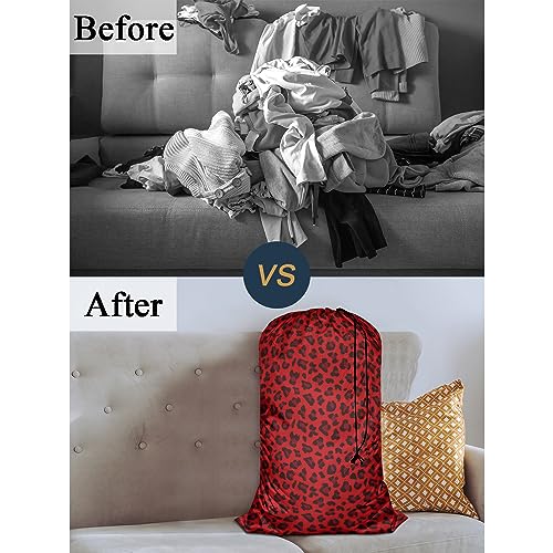 Swono Red Leopard Pattern Laundry Bag Large Heavy Duty Laundry Backpack with Adjustable Drawstring Closure Animal Print Panther Wildlife Laundry Hamper for Traveling Dirty Clothes Organizer - color: Red Leopard Pattern