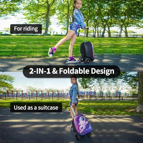 ALVOD Scooter Suitcase for Kids Ages 6-12 Kids' Luggage - style: Blue Style