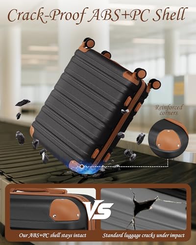 TAKUMI Luggage Sets, Hardside Suitcases with Wheels, Black, 3pcs(Backpack) - color: BLACK BROWN, size: 3 Piece Set(BP)