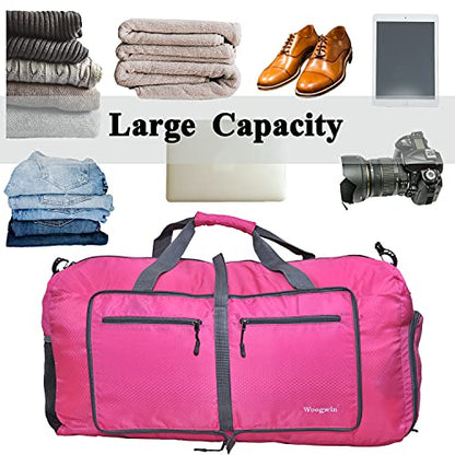 Woogwin Travel Duffel Bag Large Foldable Waterproof Overnight Bag for Beach Swim Bags Pool Sports Gym - color: 60L Rose