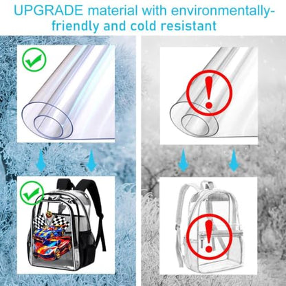 HPJGD Reflective Safety Kids Clear Backpack, 3PCS Transparent Bookbag Set for Boys, Heavy-Duty See Through School Bag for Elementary Students - Race Car Black - color: Cool Uv Racing Car Black Clear Backpack