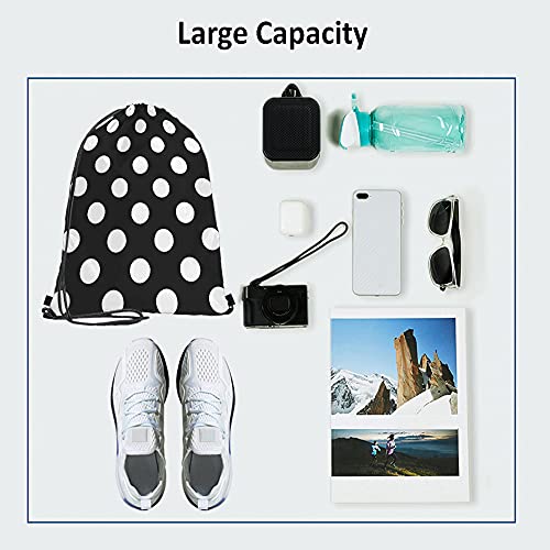 White Polka Dots Drawstring Bags Backpack Bag Big Circle Black Retro Background Simple Texture Fashion Print Sport Gym Sack Drawstring Bag String Bag Yoga Bag for Men Women - color: Multi-a55