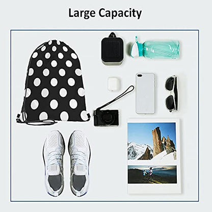 White Polka Dots Drawstring Bags Backpack Bag Big Circle Black Retro Background Simple Texture Fashion Print Sport Gym Sack Drawstring Bag String Bag Yoga Bag for Men Women - color: Multi-a55