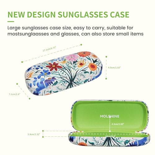 molshine Hard Shell Sunglasses Case, Classic Large Glasses Case for Women Men, Sunglass Eyeglasses - color: Yellow Flower