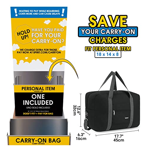 Narway Personal Item Travel Bag, Carry on Foldable Duffle Bag for Women Men - color: ZA-Thick Black