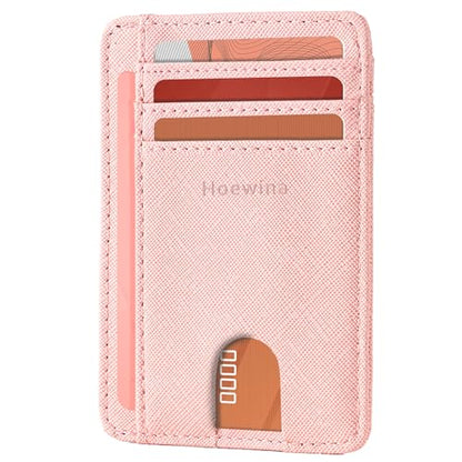 Hoewina 남성용 슬림 지갑, 신용 카드 홀더 지갑, 미니멀리스트 디자인 - RFID 차단 전면 포켓 가죽 얇은 지갑 남성 및 여성용, A-크로스 피치 파우더, 미니멀리스트 - color: A-크로스 피치 파우더