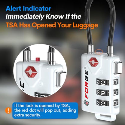 Forge TSA Approved Luggage Locks, Open Alert Cable Lock, White, 2 Pack - color: WHITE 2PK