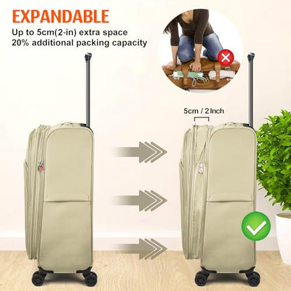 Verdi Softside Expandable 28 Inch Luggage with Spinner Wheels Lightweight Large Suitcase (Khaki, Checked-Large 28-Inch) - color: Khaki, size: Checked-Large 28-Inch