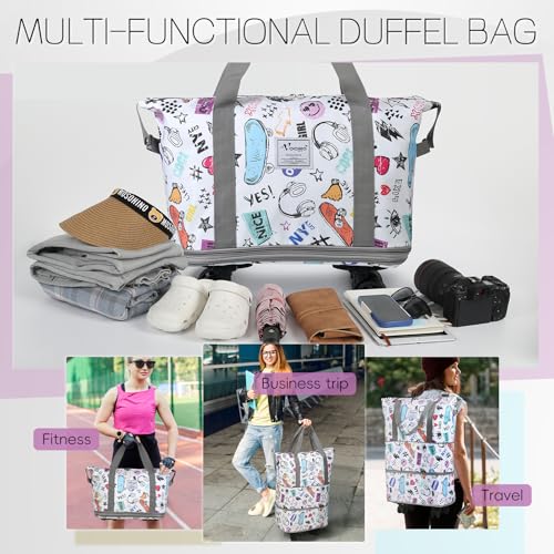 Rolling Duffel Bag with Wheels - Foldable Expandable Duffle Bag with Wheels for Travel, Rolling Luggage Bag Carry On Bag with Wheel, Large Rolling Backpack Weekend Bag for Men Women (White) - color: White