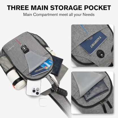 Crossbody Sling Backpack with Touch Screen Phone Pocket, Chest Bag for Commuting and Daily Use - color: Gray