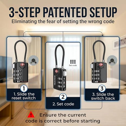 TRAVOCE TSA Approved Luggage Locks, Combination Cable Locks, 6 Pack, Black - color: Black 6 Pack