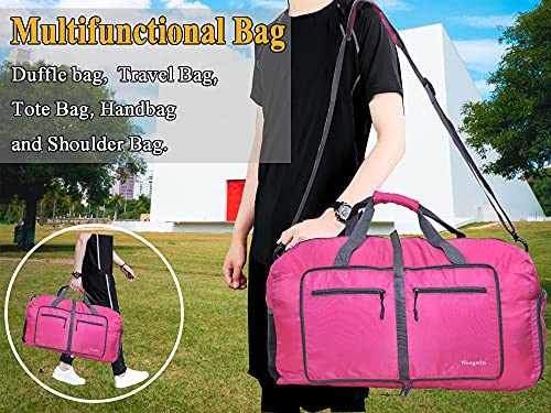 Woogwin Travel Duffel Bag Large Foldable Waterproof Overnight Bag for Beach Swim Bags Pool Sports Gym - color: 60L Rose