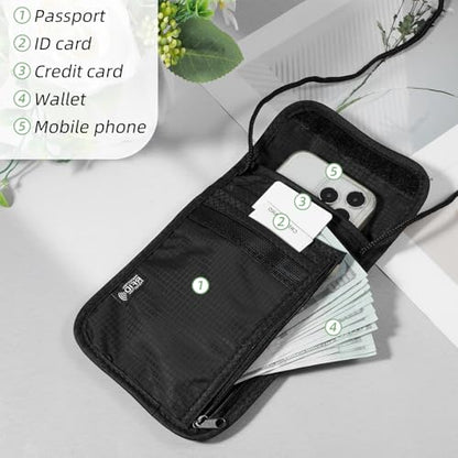 Travel Neck Wallet Black Blocking Passport Holder Neck Pouch - color: Black