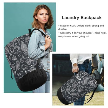 Gothic Animals Laundry Bag Backpack Dirty Clothes Bags Organizer With Extra Large Heavy Duty for Vacation Road Trip Essentials Dorm - color: Gothic Animals