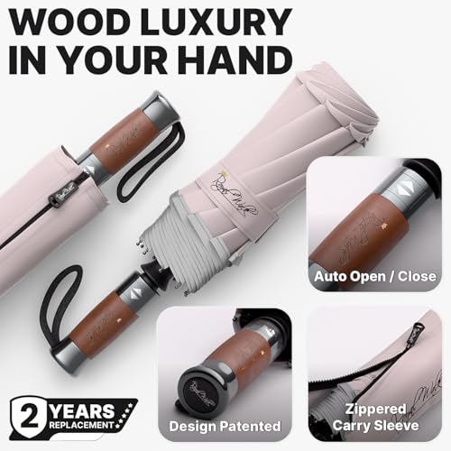 Royal Walk Compact Travel Umbrella for Rain, Windproof, Small & Portable - color: Beige