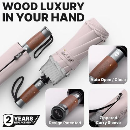 Royal Walk Compact Travel Umbrella for Rain, Windproof, Small & Portable - color: Beige
