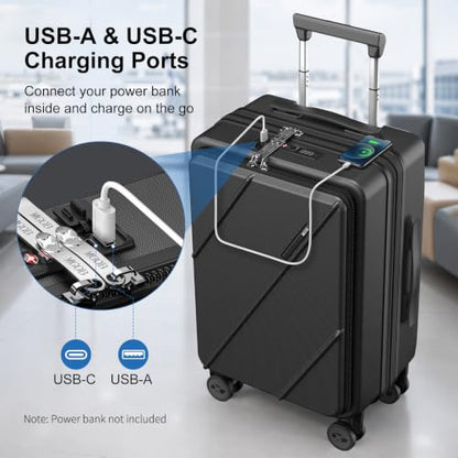 Carry On Luggage 22x14x9 Airline Approved with Front Pocket, Black - color: Black