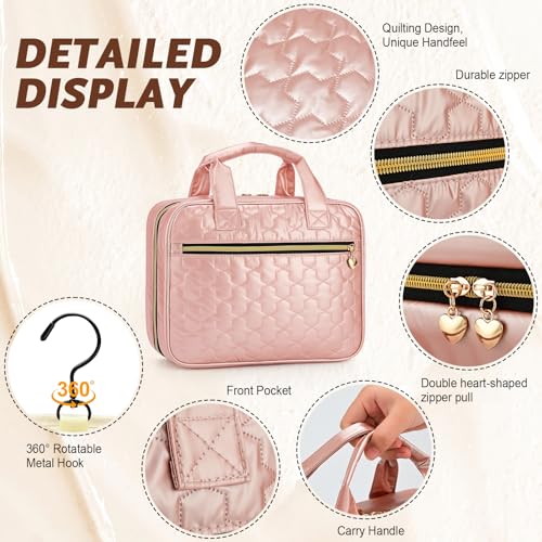 Travel Toiletry Bag with Hook Water-Resistant Makeup Cosmetic Bag - color: Pink, size: Medium