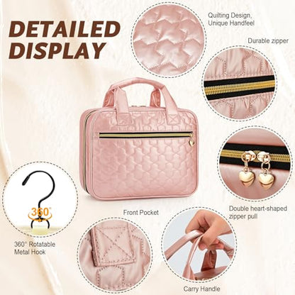 Travel Toiletry Bag with Hook Water-Resistant Makeup Cosmetic Bag - color: Pink, size: Medium