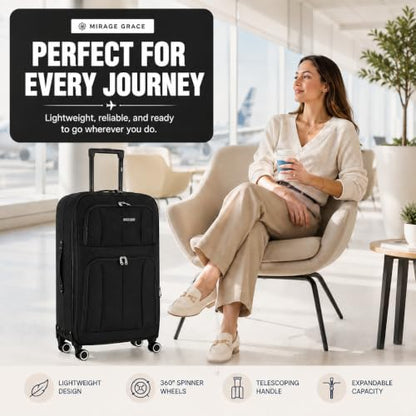 Mirage Grace 4 Piece Expandable Softside Luggage Set, Black - color: Black