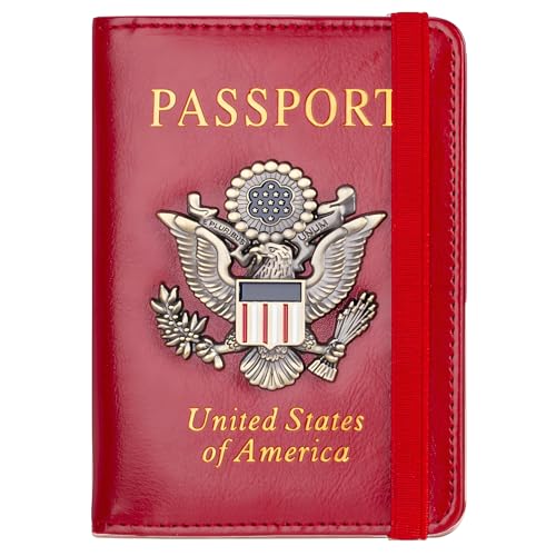 Premium Passport Holder for Travel RFID Blocking Passport Cover Slim - color: Red