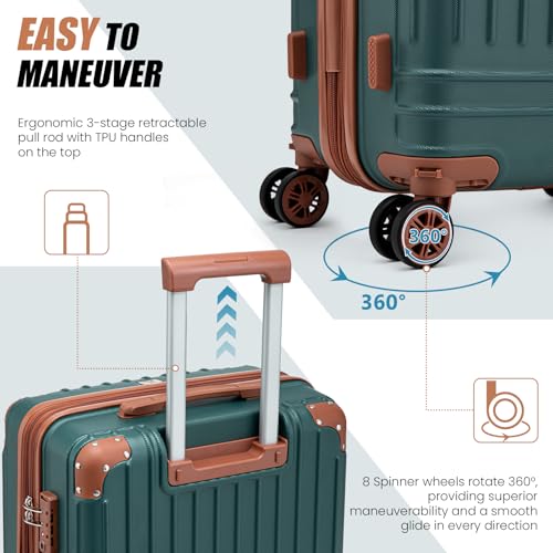 Luggage Sets 5 Piece Hardside Expandable Durable Suitcases with Wheels - color: DarkGreen
