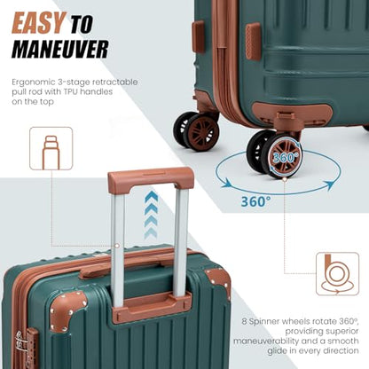 Luggage Sets 5 Piece Hardside Expandable Durable Suitcases with Wheels - color: DarkGreen