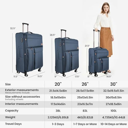 3-Piece Luggage Set(20/26/30in)-Expandable Luggage Set - color: Navy, size: 3-Piece Set (20"/26"/30")