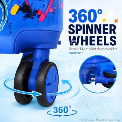 Boys Suitcase, Lightweight Hardshell Spinner Kids Luggage Set 2PCS with Wheels - Airplane Approved Carry-On for Children Ages 3-10, Energetic Game Rolling Suitcases for Elementary Toddler Travel - color: Blue Fun Game Luggage 2PCS Set