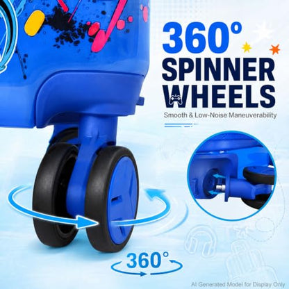 Boys Suitcase, Lightweight Hardshell Spinner Kids Luggage Set 2PCS with Wheels - Airplane Approved Carry-On for Children Ages 3-10, Energetic Game Rolling Suitcases for Elementary Toddler Travel - color: Blue Fun Game Luggage 2PCS Set