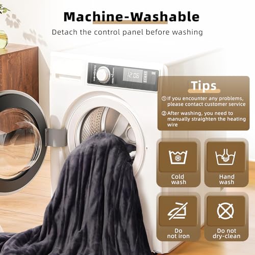 Heated Blanket Wearable Electric Blanket with Heated Foot Pocket, Portable Heated Blanket with Sleeves Flannel & Sherpa Heating Blanket with 6 Heating Levels & 1-10 Hour Timer, 51" * 71"+18", Grey