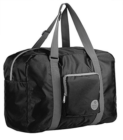 WANDF Foldable Personal Item Travel Bag, Carry on Duffle Bag - color: Black 40L