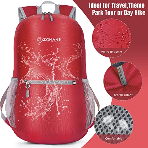ZOMAKE Lightweight Packable Backpack, Foldable Small Travel Day Pack - color: C-red