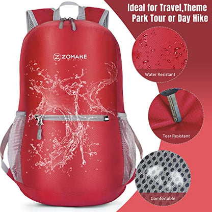 ZOMAKE Lightweight Packable Backpack, Foldable Small Travel Day Pack - color: C-red