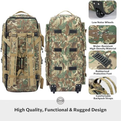STOVER 45/80/100L U-Zip Rolling Duffel Bag with Wheels, X-Large Durable Travel Duffle + Toiletry Bag, Lay-Flat Opening, Packable w/Shoulder Straps- Use as Luggage or Backpack, Men/Women (Camouflage) - color: U-Zip Voyager Camouflage
