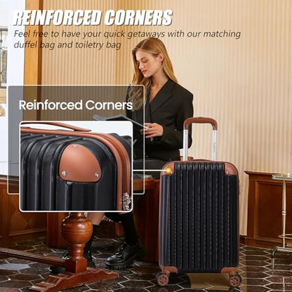 Cosbarn Luggage Sets, Lightweight Durable Hardshell, 5 piece Suitcase Sets - color: Black