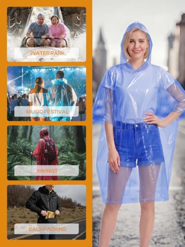 SaphiRose Disposable Adult Rain Ponchos Clear Emergency Raincoat - color: Clear Blue 4