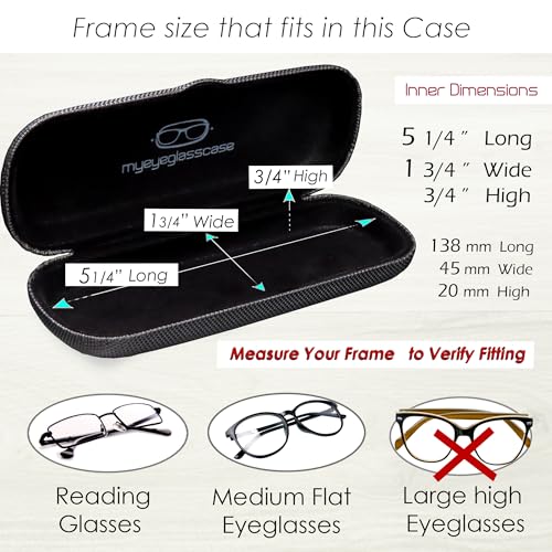 MyEyeglassCase Men Small Glasses case - Eyeglasses Hard Shell Holder Pouch & Cloth-Reading Slim & Narrow Case Heavy Duty - color: S5 Carborn Black