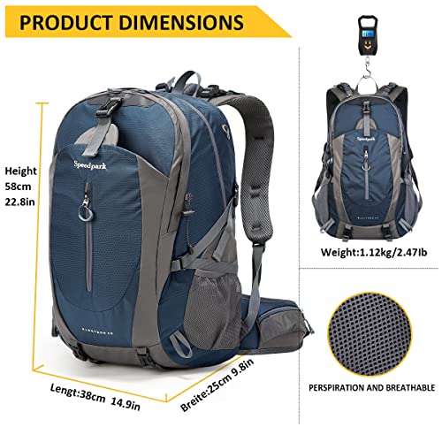 SPEEDPARK 40L Hiking Backpack, Lightweight Camping Daypack with Rain Cover - color: A Royal Blue